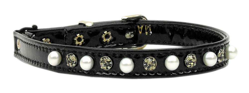 Cat Safety w/ Band Patent Pearl and Crystals Black 10